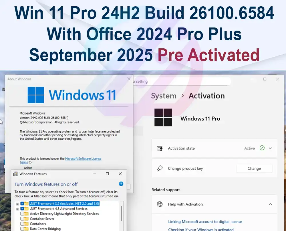 Windows 11 Pro 24H2 Build 26100.6584 (No TPM Required) With Office 2024 Pro Plus Multilingual September 2025