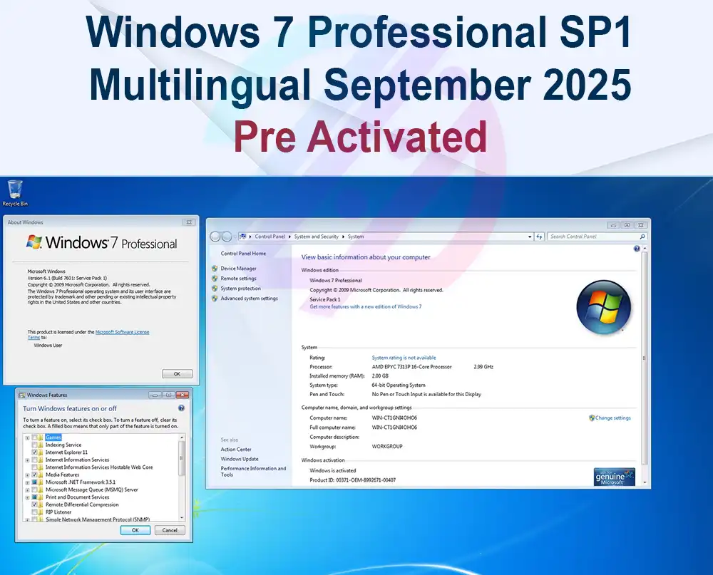 Windows 7 Professional SP1 Multilingual Preactivated September 2025
